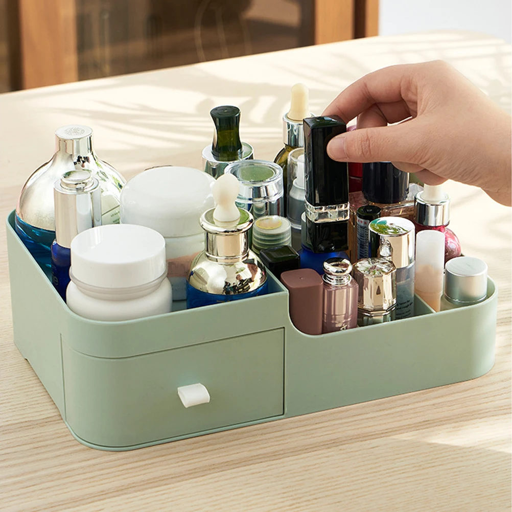 

Storage Drawer Desktop Box Makeup Organizer with Green Bathroom Countertop Organiser