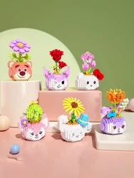 Anime Blocks Creative Flower Cinnamoroll ABS Immortal Potted Plant Assembling Ornaments Building Blocks Toy Kids Birthday Gift