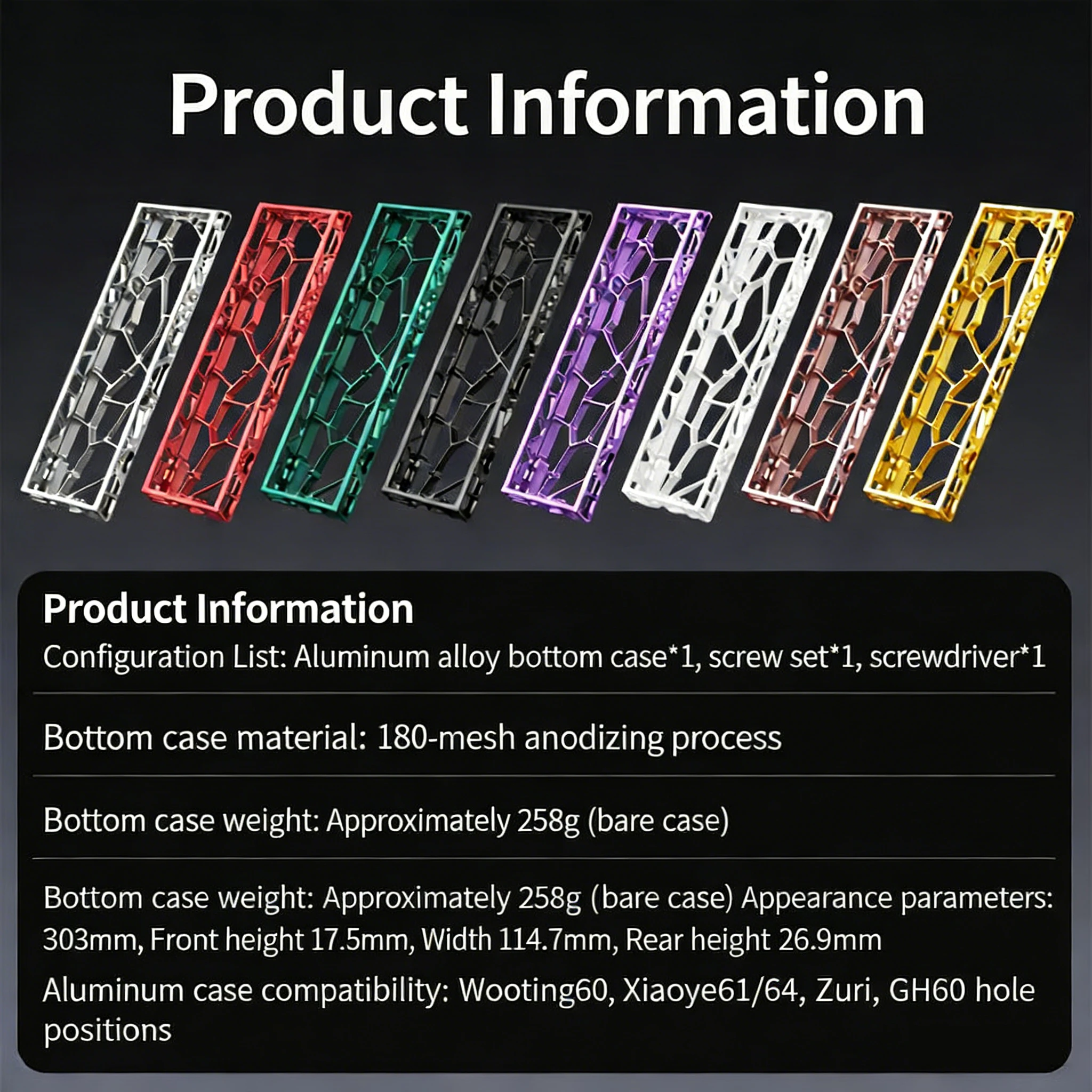 Obudowa klawiatury SUMREDA HL60 HL61 GH60 Holy60 Wooting 60HE Hollow Aluminum, format 60%, do klawiatur Mad 60he Aula Win60 GT60 — zdjęcie produktu 5