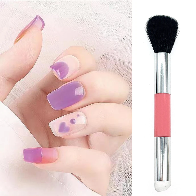 Double Head Nail Cleaning Dust Brush For Manicure Beauty Long Handle Brush Blush Powder Gel Nail Accessories Tool