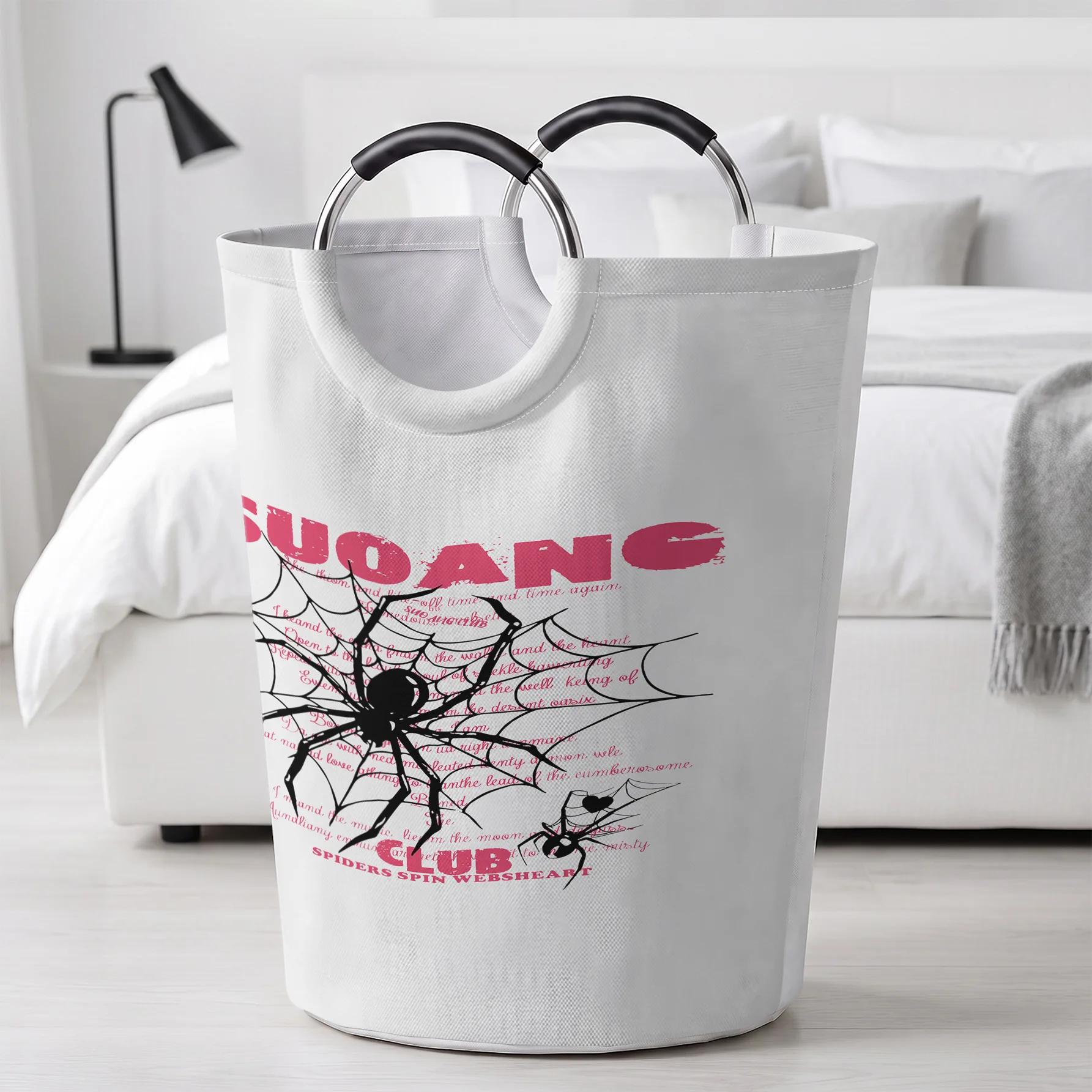Black Spider Web Letter Print Handheld Storage Basket, For Laundry, Bedroom & Home Sundries Storage