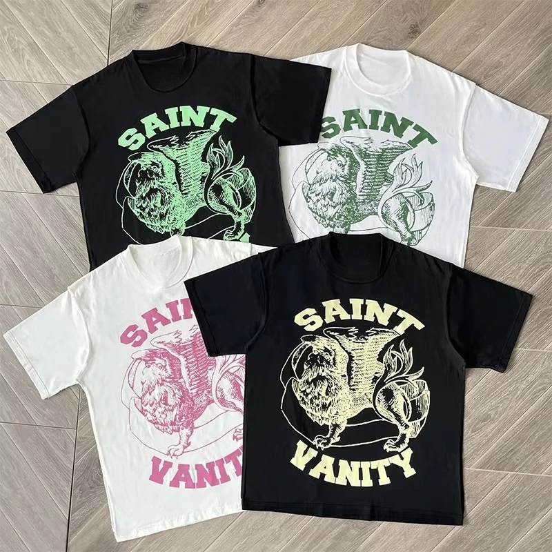 

SAINT VANITY Ins The Same Style, Letter Printing Casual Short-sleeved T-shirt for Men and Women Breathable