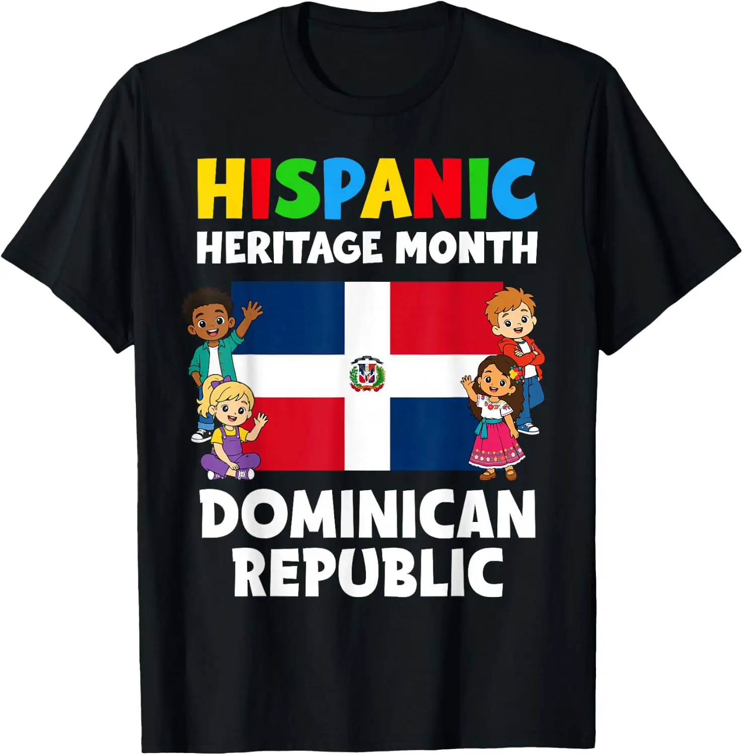 Hispanic Heritage Month Dominican Republic Flag Boys Girls T-Shirt Men Women Unisex Novelty Graphic T‑Shirt, Classic Crew Neck 100% Cotton Tee, Lightweight Anti‑Pilling Breathable Casual Tops, Year‑Round Daily Outfit, Holiday Birthday Present Tee