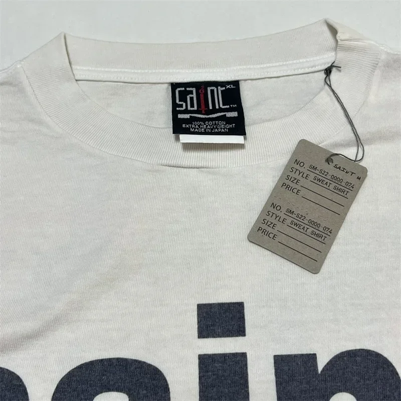 

25SS Washed White SAINT MICHAEL Casual Short Sleeve Men Women 1:1 Best Quality Logo Print Tops Tee T-shirt