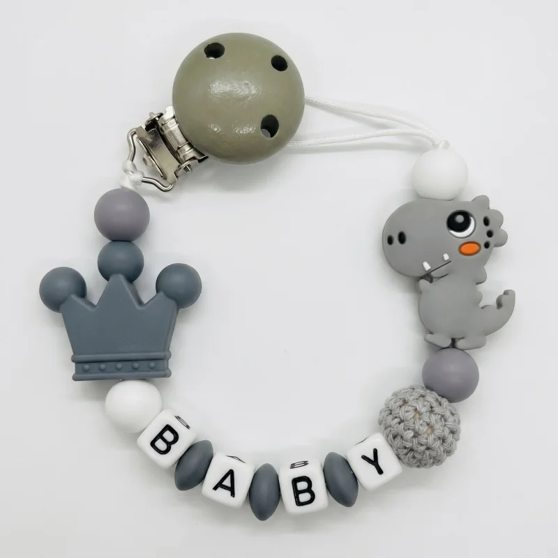 2026 Personalized Pacifier Clip Custom Name Silicone Beads Baby Teether Chain Holder Crown Soother Clips BPA Free Shower Gift image 3
