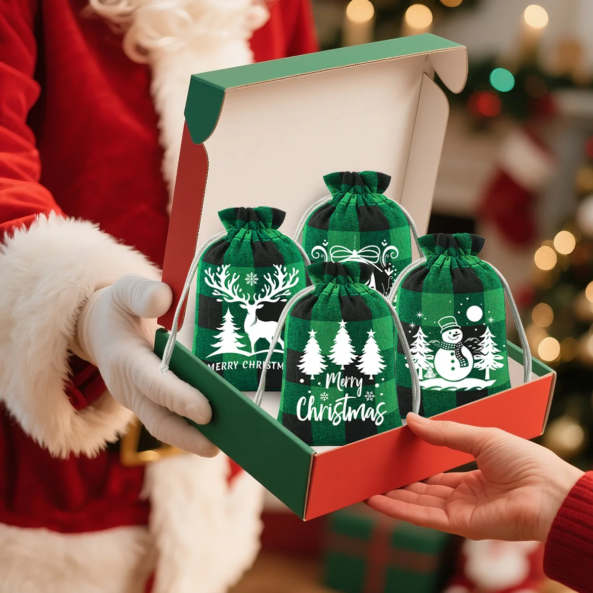 حقيبة تغليف المجوهرات مصنوعة يدويًا لعيد الميلاد برباط حقيبة تخزين الحلوى حقيبة هدايا عيد الميلاد الزرقاء لعطلة حلوى الأطفال