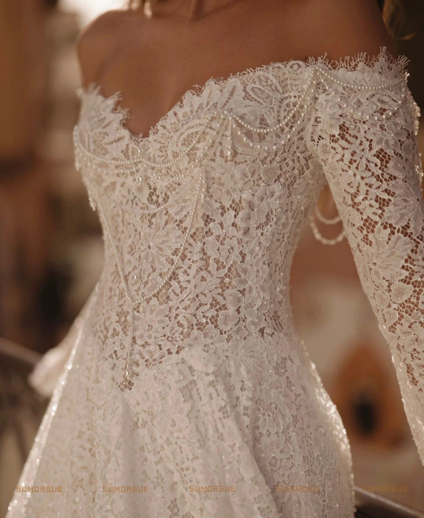 Beaded Lace WeddingDress Charming Off Shoulder Bridal Gown New A-line Floor-length Dresses High-end Customized Vestidos De Novia