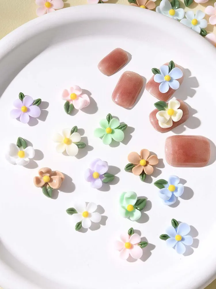 50pcs fleur ongles breloques 3D résine vibrante fleur et feuille strass ensemble-couleurs mélangées résine fleur pour ongles acryliques ongles gemmes