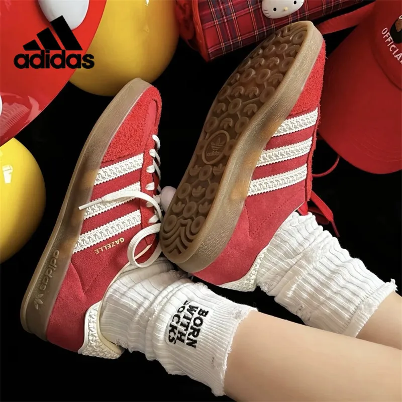2026 New Adidas Originals IF1808 Red Gazelle Low Top Sneakers Leather Gum Sole Classic Retro Skate Casual Shoes