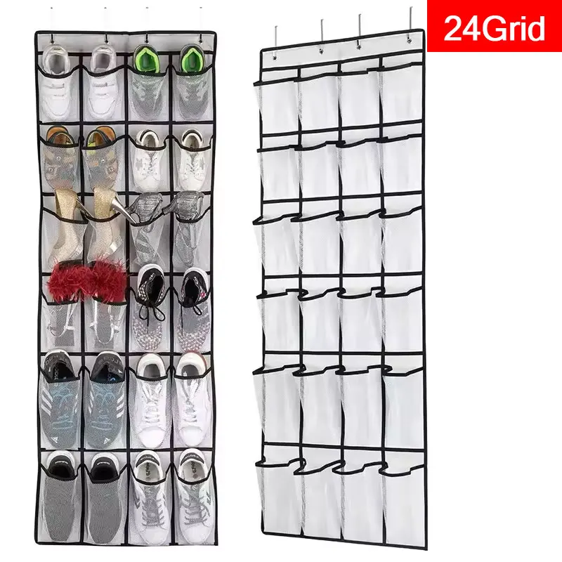 24 Mesh Pockets Shoes Storage Bag Wall-mounted Behind Door Closet Sports Shoe Hanging Organizer High Heels Slippers Shoe Rack