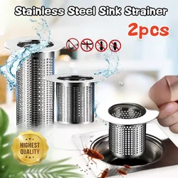 2PCS Stainless Steel Sink Strainer Floor Drain Filter Basket Shower Hair Catcher for Kitchen Sink Washbasin Pipeline Bathtub