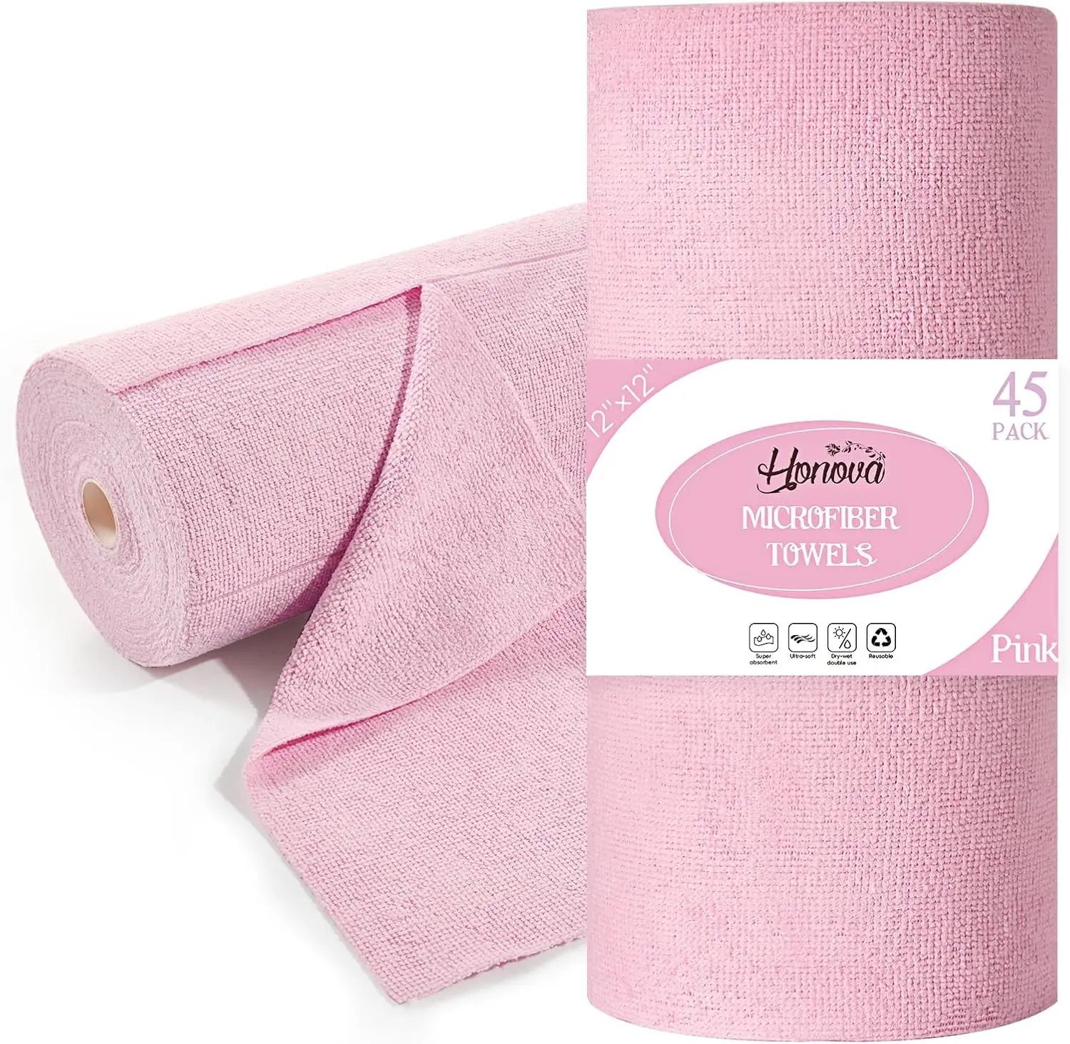 

45 Pack Microfiber Cleaning Cloth Roll, 12x12 inch Reusable Paper Towels, Highly Absorbent, Tear Away, All-Purpose Washable Rags for Kitchen, Window, Car