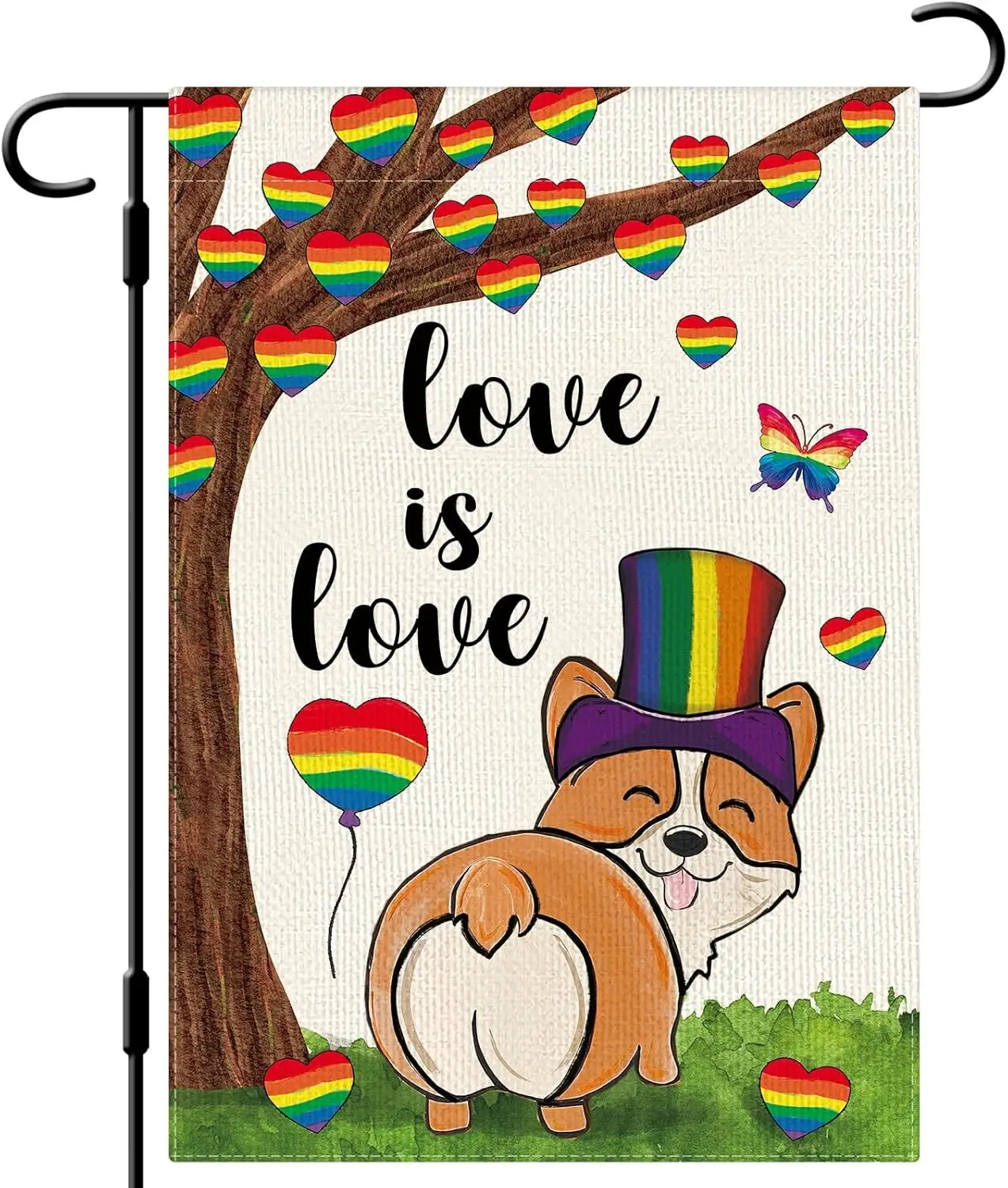 DLZDN Love is Love Corgi Garden Flag 12×18 Inch Double Side Vertical Burlap Farmhouse Yard Flag Gay Lesbian LGBT Pansexual O IIC