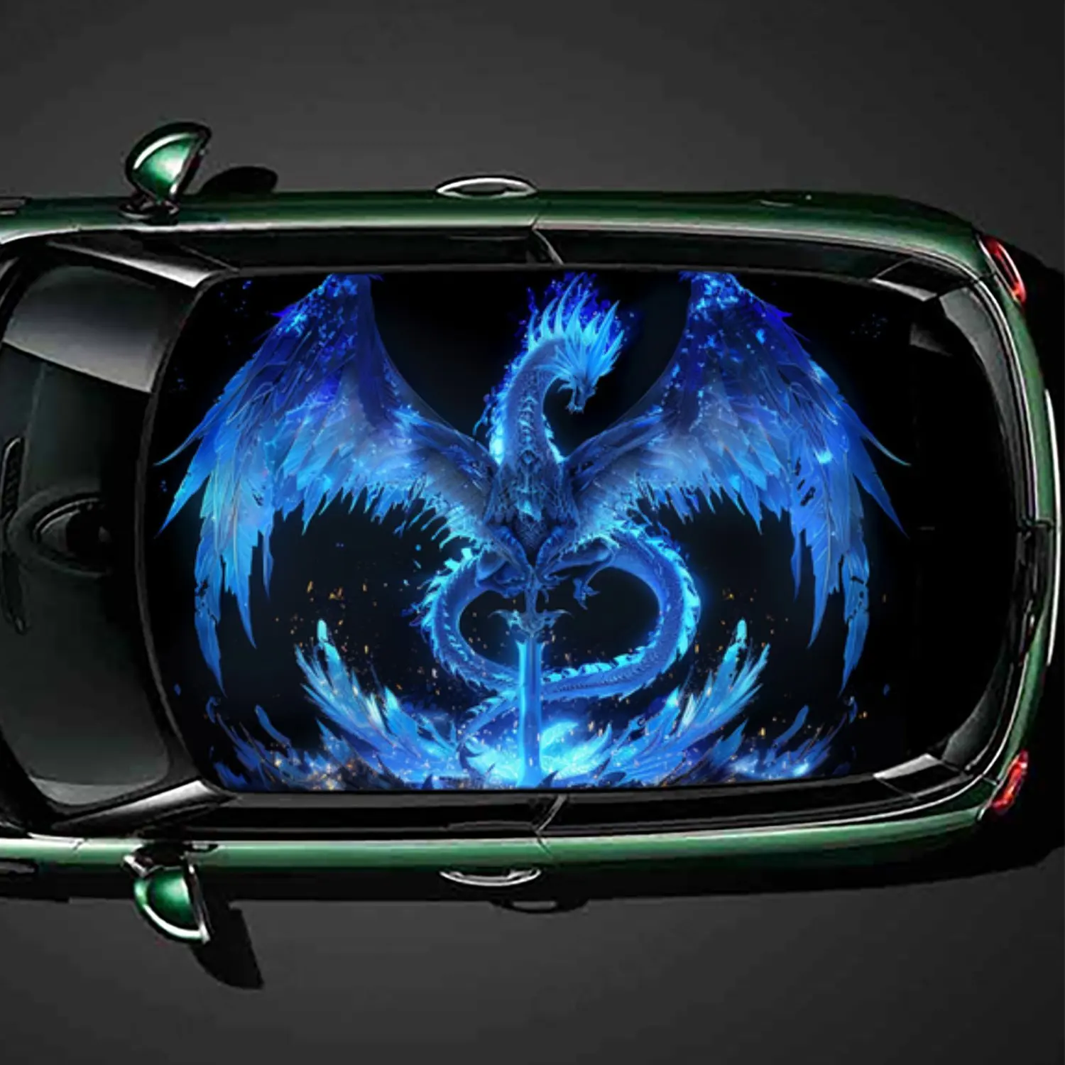 

Icy Blue Dragon PVC Car Roof Sticker, Self-Adhesive Waterproof Car vinyl Decal, Car Decoration Protection Stickers, Easy Install