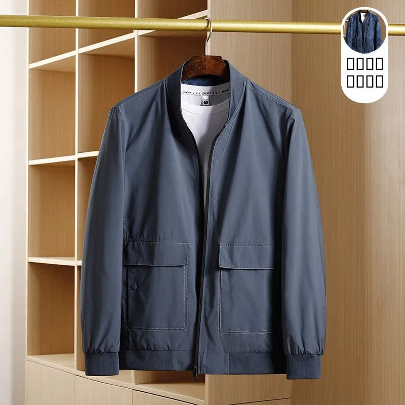 

Double-Sided Wear Baseball Collar Jaet Men's Casual Faion Urban Sle Spring Autumn Long Sve Stand Fit Youth Jaet