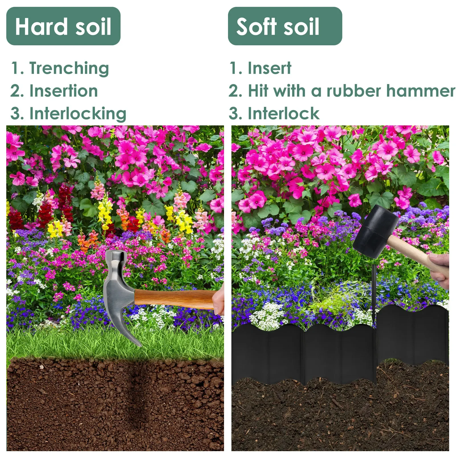 3m Gardens Fence Outdoor Lawn Ground Edging Fence Decorative Border DIY Plant Support Stake PP Plastic Yard Landscape