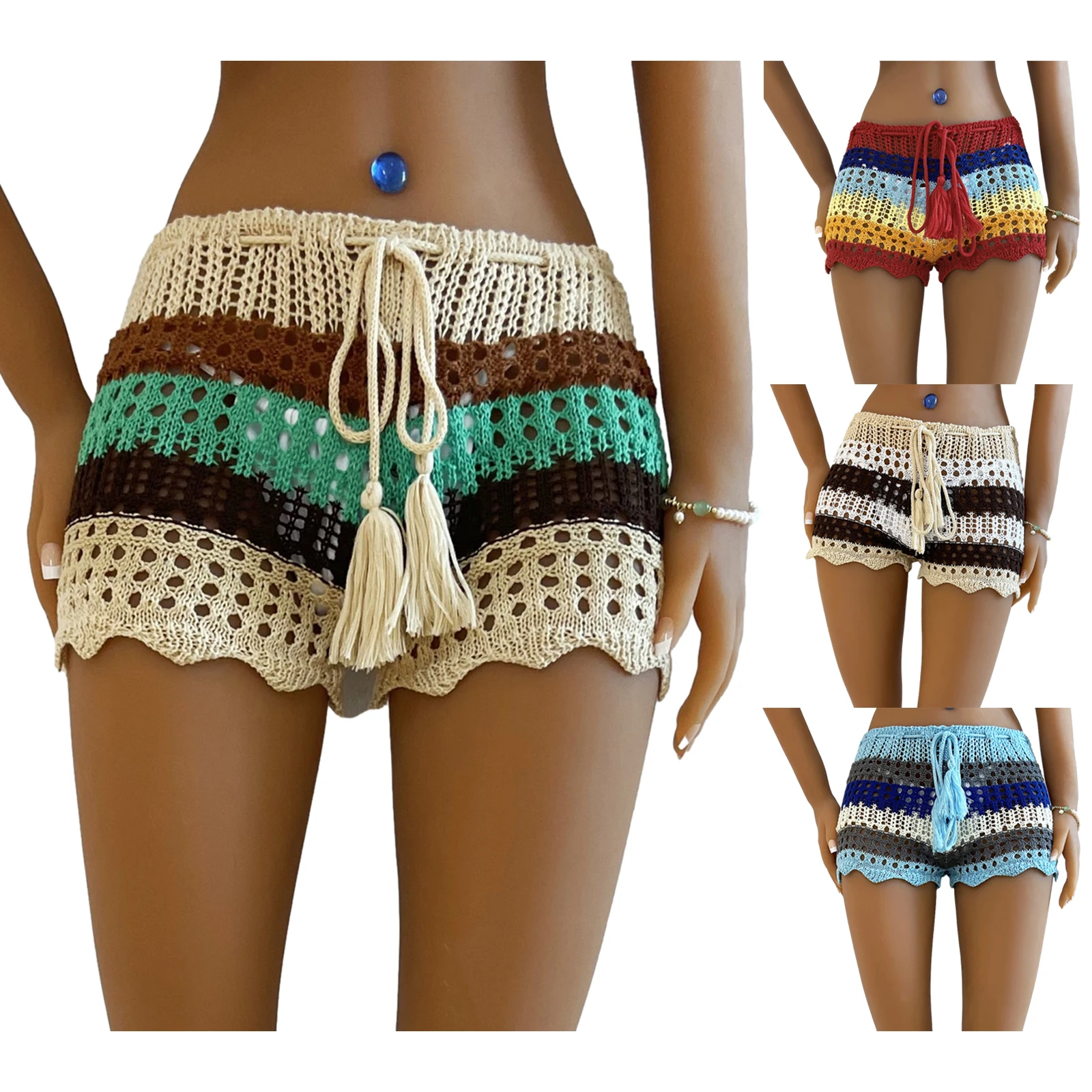 Dames Haak Net Uitgehold Broekje Strand Gebreide Gebreide Pj Shorts Sexy Badpak Cover Up Boxers