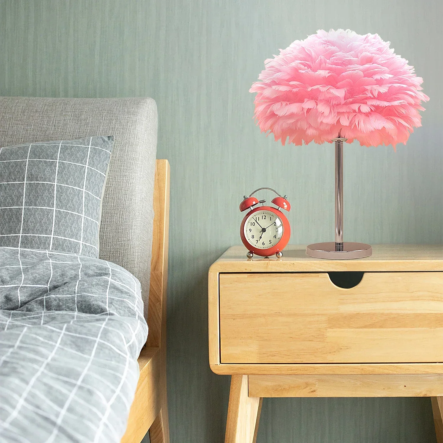 

SANDYHA Modern Luxury Table Lamp White Feather Lampshade LED Desk Light for Bedroom Living Room Office Bedside Indoor Lighting
