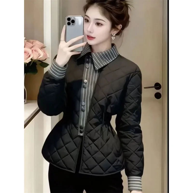 

Модный черный стеганый хлопковый топ на зиму, новый, с эффектом утягивания талии, премиум-класса, с эффектом двухслойности, теплый, для создания стильного образа.