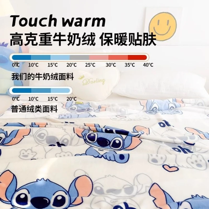 남성과 여성을위한 귀여운 디즈니 카와이 스티치 새로운 홈 부드럽고 가벼운 패션 만화 인쇄 패턴 자동차 사무실 따뜻한 담요