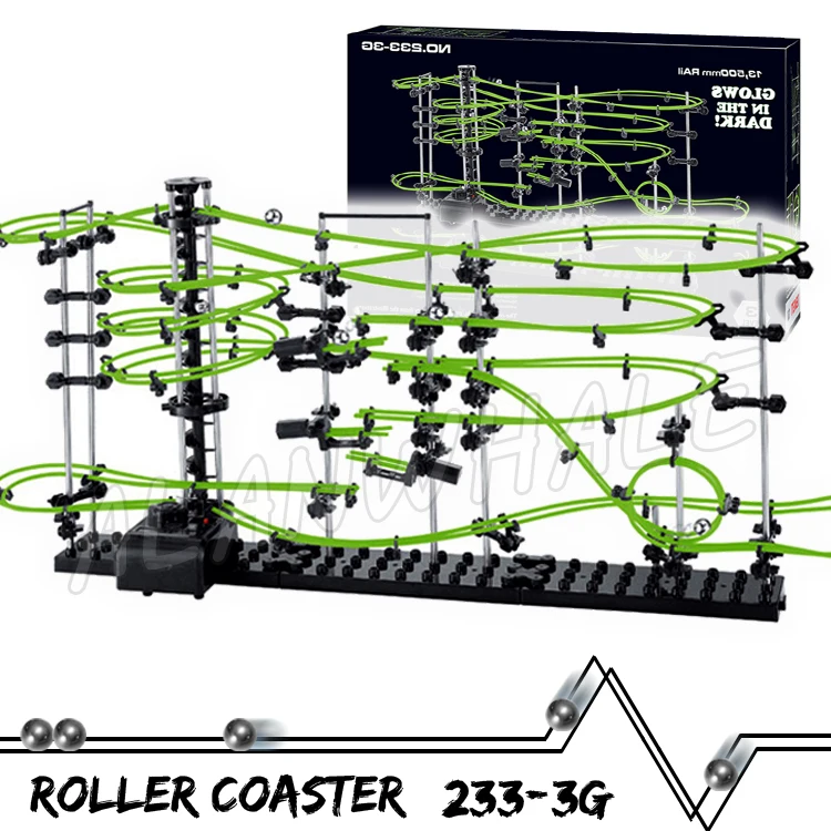 Rail de 1350cm niveau 3 marbre course nuit lumineuse lueur dans la nuit montagnes russes modèle de construction garçon jouet labyrinthe boule roulante Sculpture