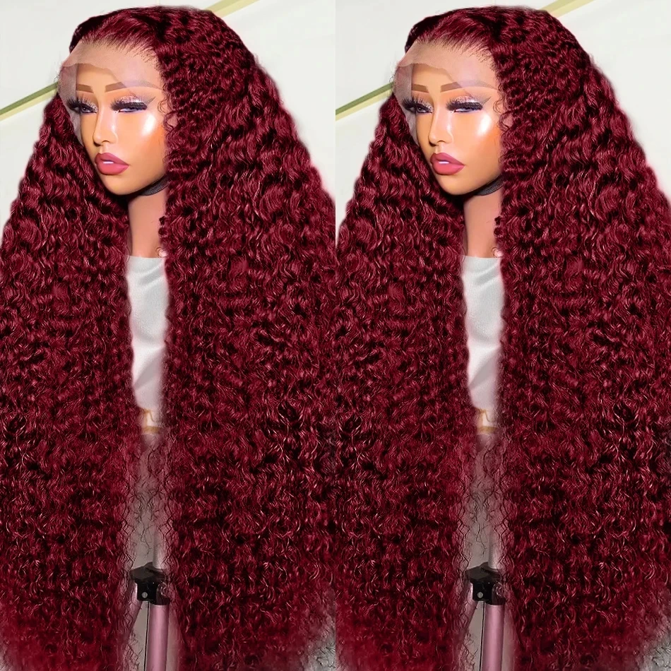 Side Part Burgundy 99J Kinky Curly Lace Front Wig For Women Synthetic Hair Wigs Glueless Soft 180%Density Preplucked Cosplay