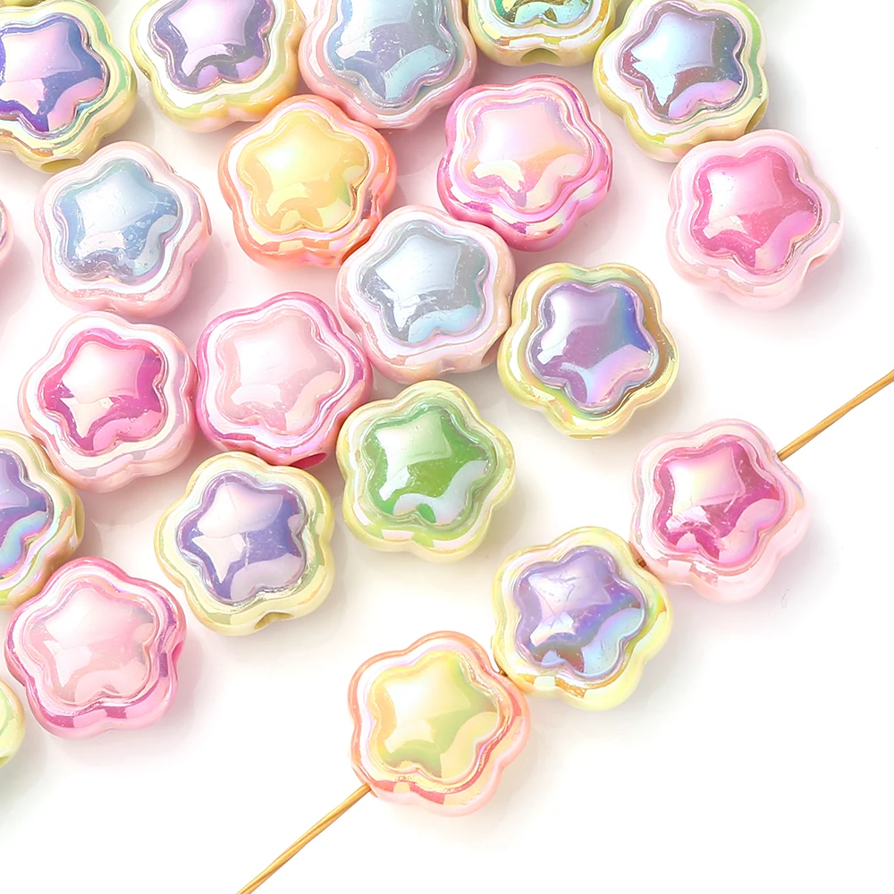 حبات أكريليك متعددة الألوان على شكل زهرة ، أب ، الخرز البؤري ، مجوهرات يدوية الصنع ، سوار سلسلة مفاتيح ، إكسسوارات مادية ، 30 ، جديد