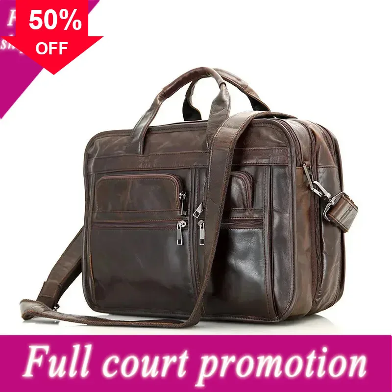 High Quality Vintage A4 Genuine Leather Executive 15.6'' Laptop Men Briefcase Messenger Bags Business Travel Portfolio M7093