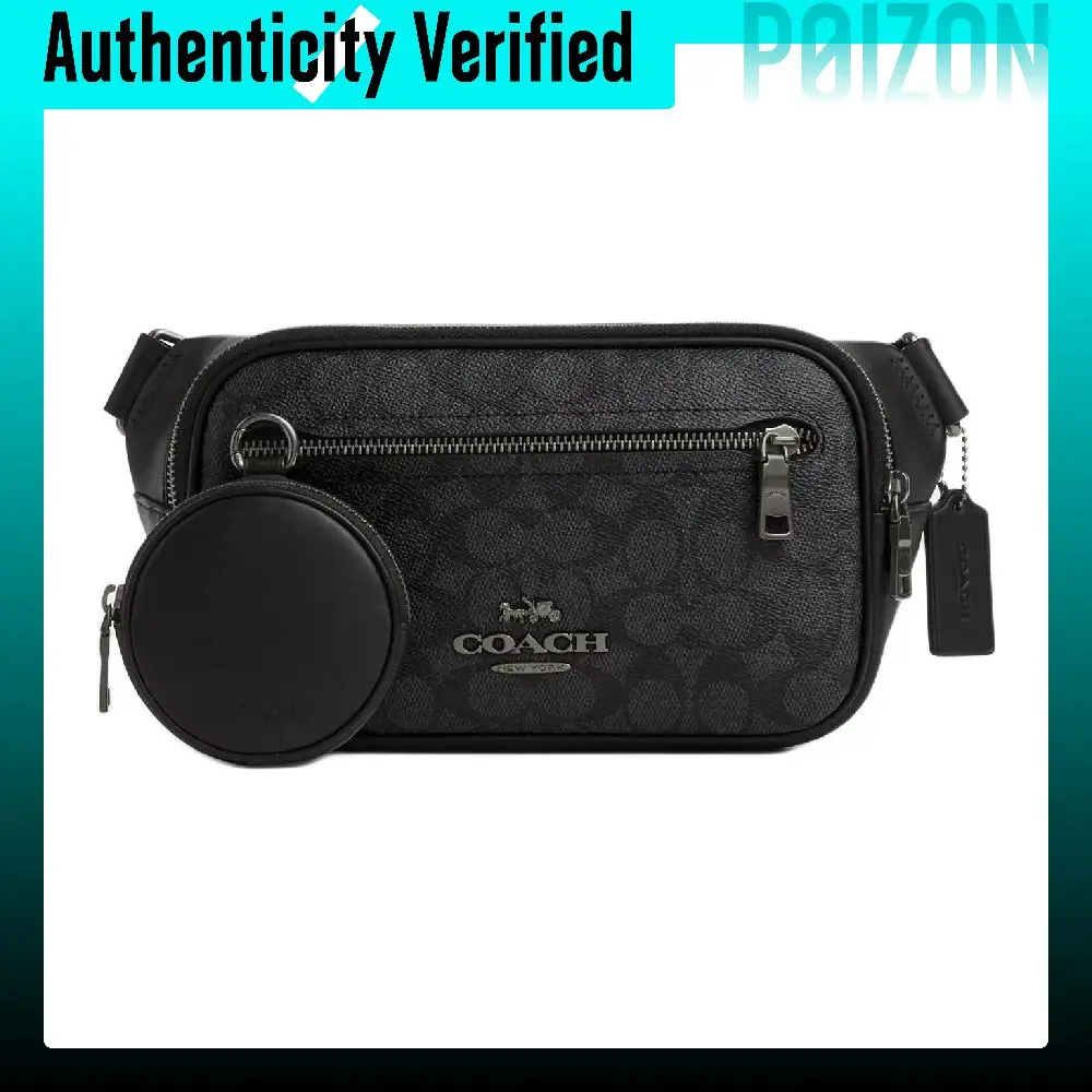 COACH Elias Coated Canvas Fanny Pack Large Men's Black CZ400-QBMI5