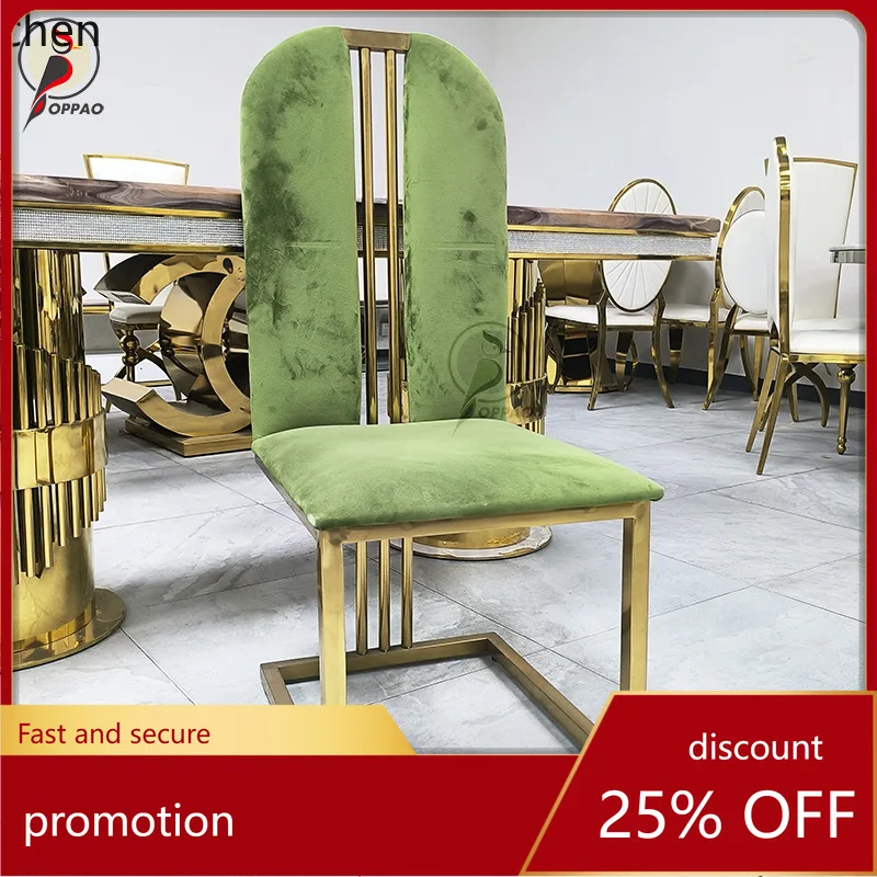 YFY Light Luxury  gold  Steel Dining Chair Hotel   Hall Private Room Chair Hong Kong Style Home Use with Backrest