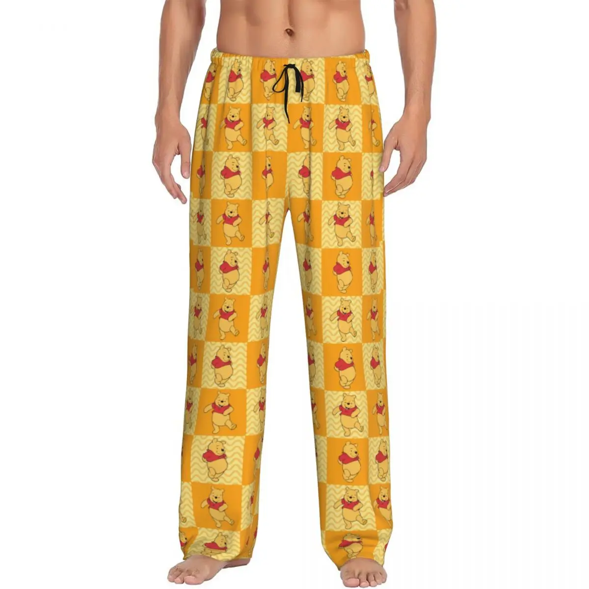 Custom Winnie Pooh Bear Pattern Pajama Pants Sleepwear Men Elastic Waistband Famous Animation Sleep Lounge Bottoms with Pockets