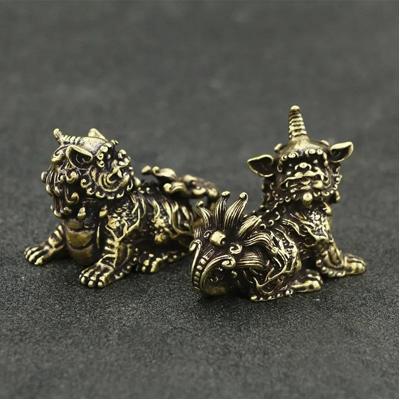 Brass Auspicious Beast Ornament Retro Brass Unicorn Pair Lion Home Office Desktop Small Ornament