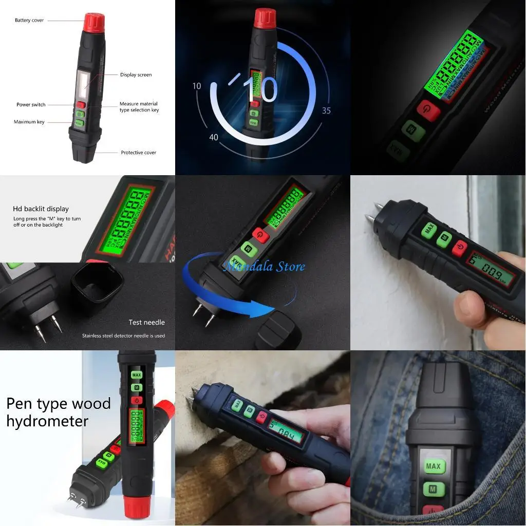 

U2JC Digital Cardboard Wall Moisture Meter 2-Pins Humidity Tester Hygrometer Damp Detector Large LCD-Display