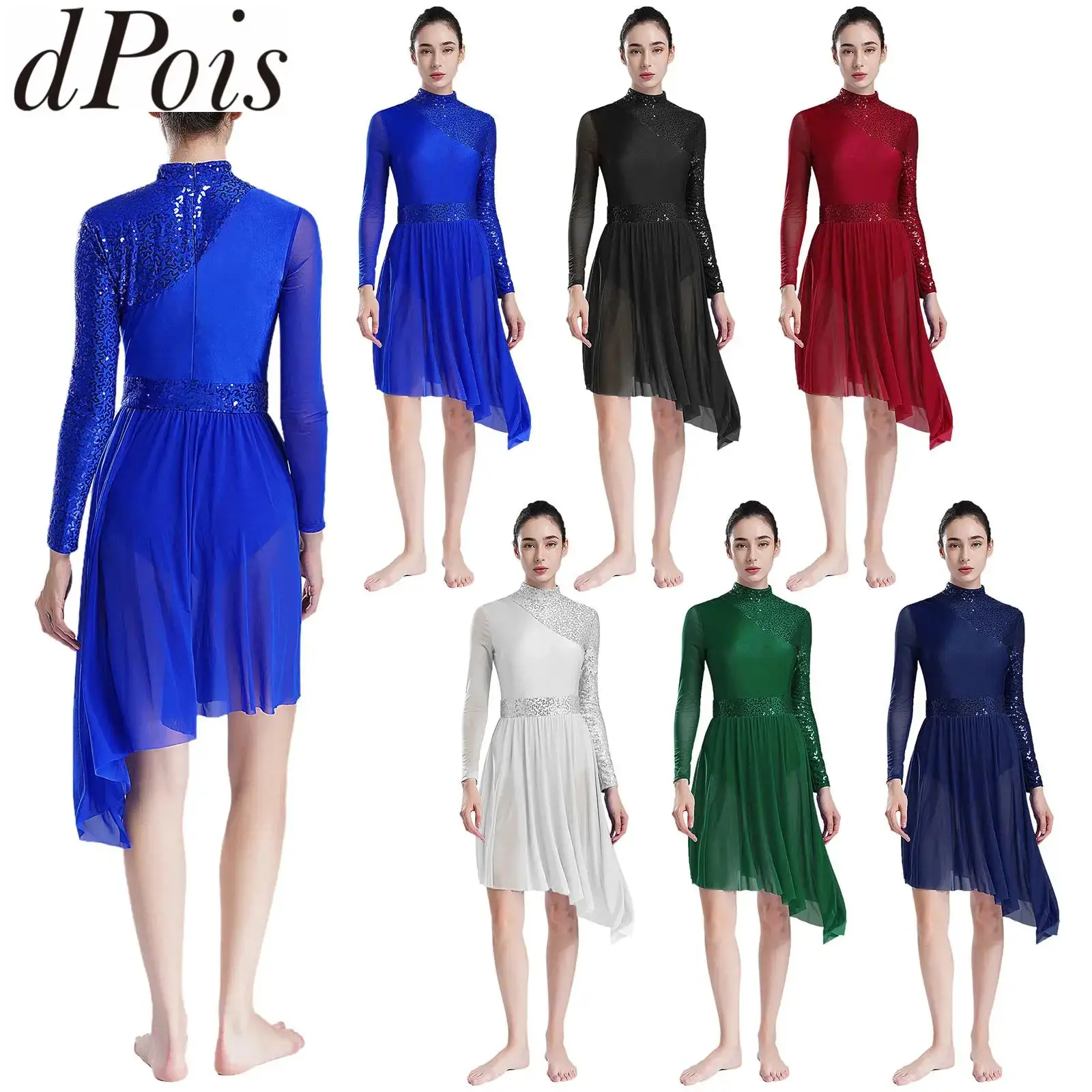 

Женское балетное гимнастическое трико-пачка, платье-пачка для фигурного катания, лирический танцевальный костюм с длинными рукавами и блестками, танцевальная одежда для выступлений на сцене