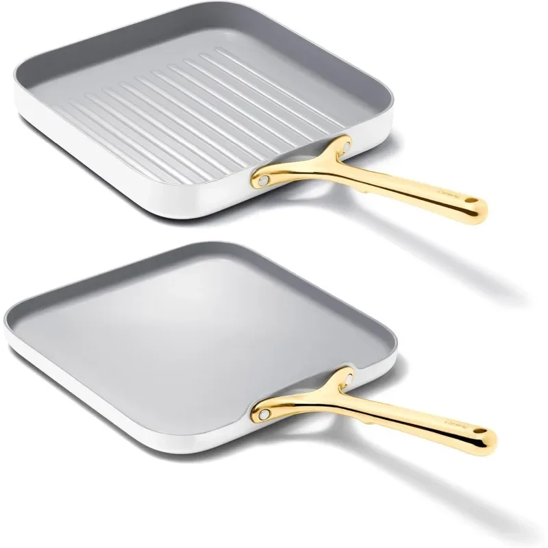 Caraway Griddle Pan & Grill Pan Duo - Non-Stick Ceramic Coated - Non Toxic, PTFE & PFOA Free