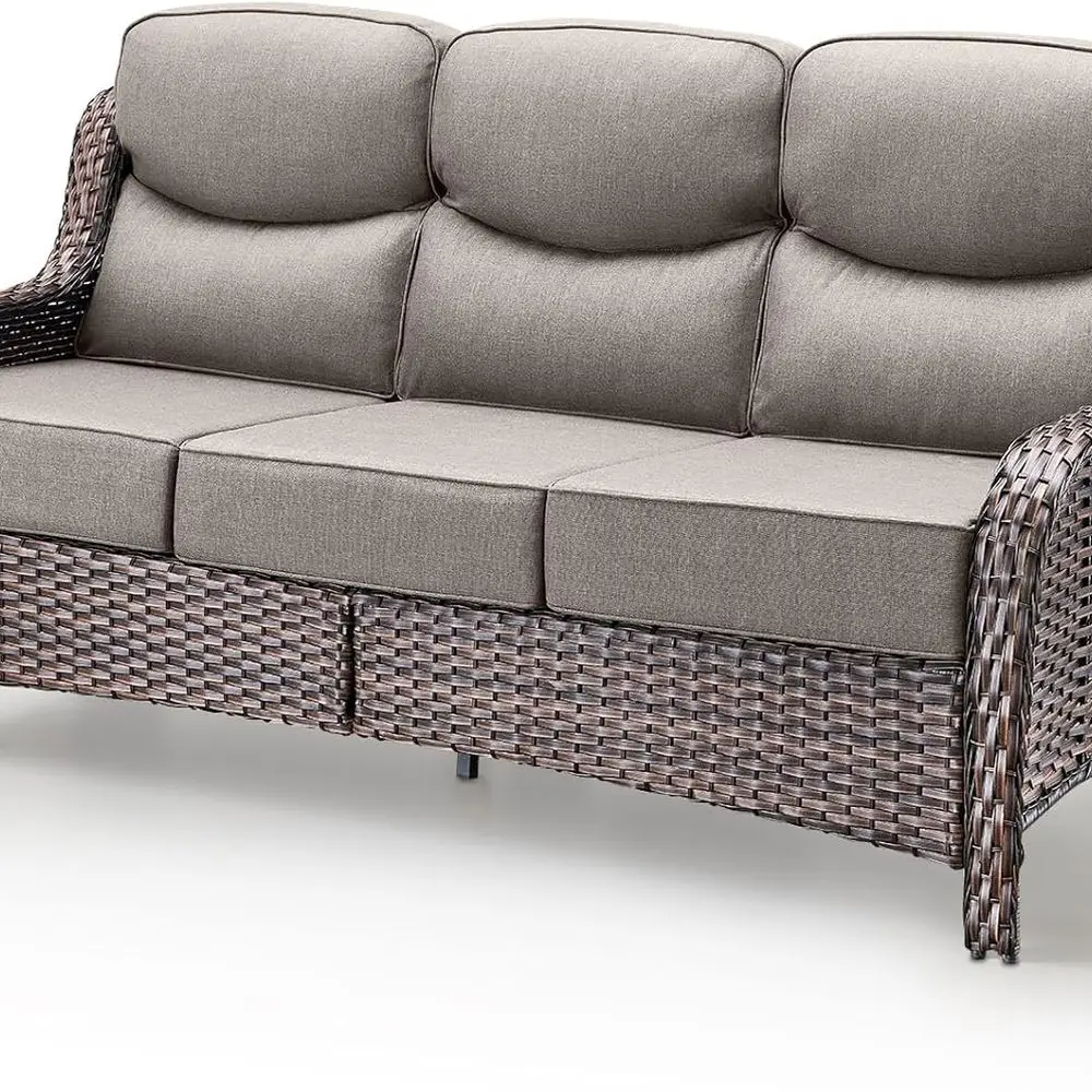 

3-Seat Luxury Outdoor Wicker Sofa with Thick Cushions for Patio, Garden, and Balcony in Brown Grey