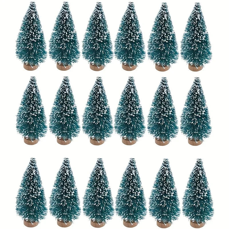 24pcs, Mini Christmas Sisal Snow Frost Tree with Wooden Bottling Brush - Perfect Desktop Tree for Christmas Party and Home Decor