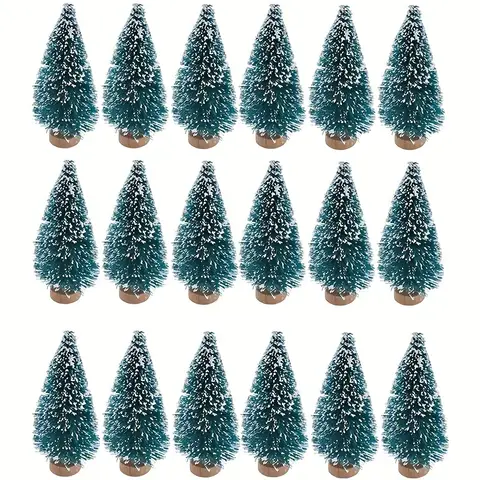 24pcs, Mini Christmas Sisal Snow Frost Tree with Wooden Bottling Brush - Perfect Desktop Tree for Christmas Party and Home Decor