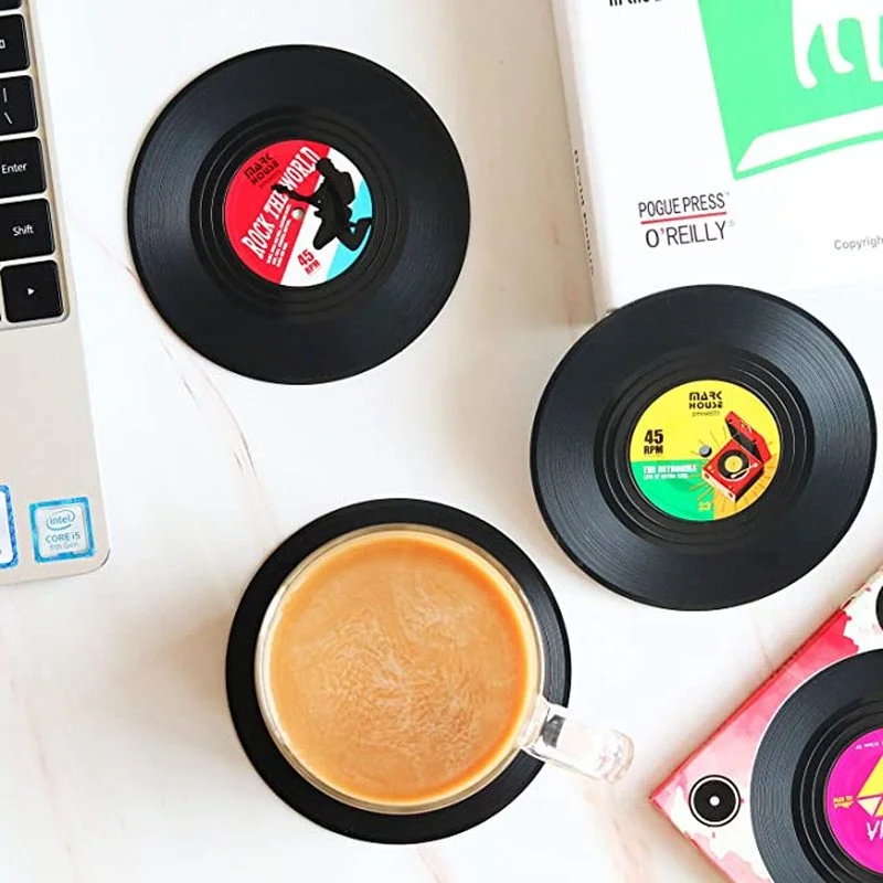 Retro Vinyl Record Table Mats Drink Coaster Table Placemats Creative Coffee Mug Cup Coasters Heat-resistant Nonslip Pads