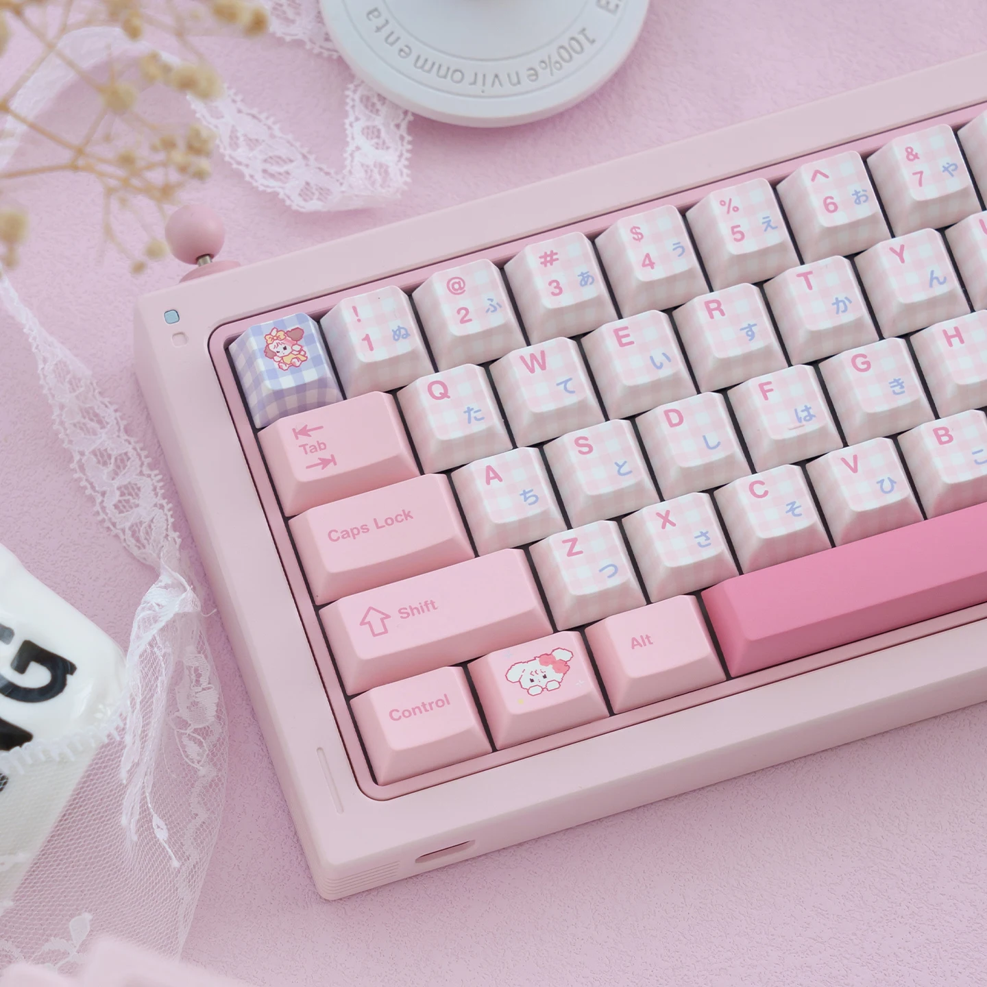 URE Pink Cute Bear Keycaps Dye-sub Cherry Profile PBT Keycaps Japanese Layout Keycap Sets For MX Cherry Mechanical Keyboard