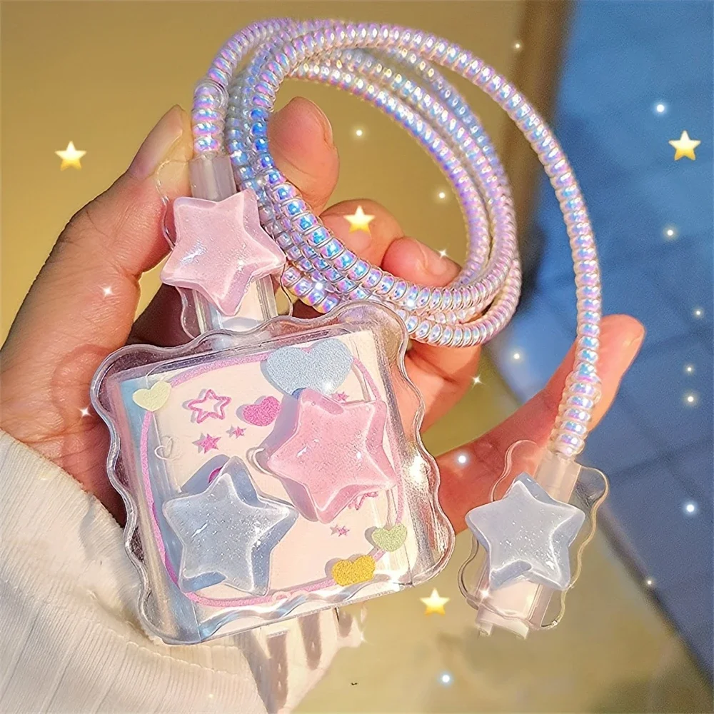 

Hot Kawaii Cute 3D Star Love Heart Wave Border USB Защитный чехол для IPhone 18W-20W Data Line Head Cord Чехол для быстрой зарядки