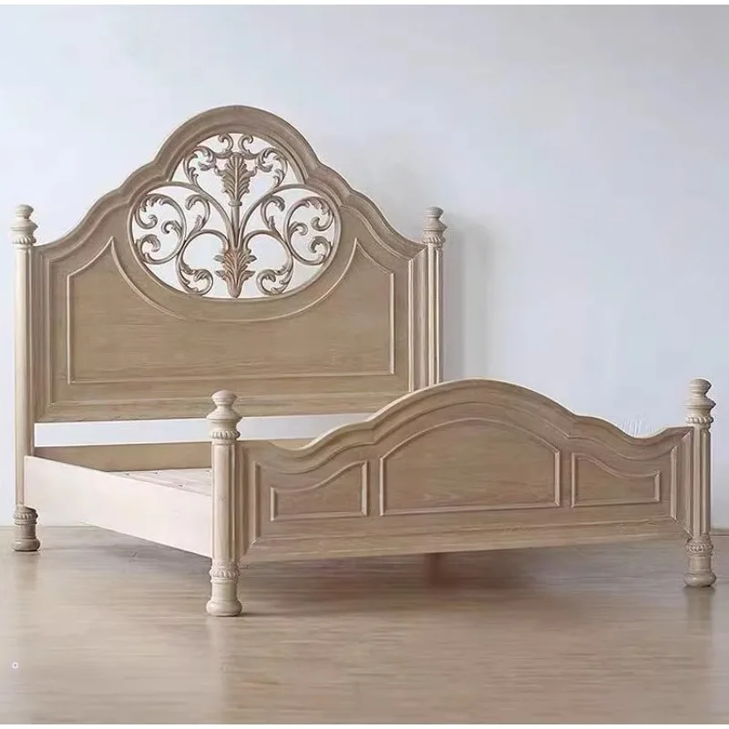 Solid wood double bed modern simple master bedroom 1.5/1 meters French retro old carved bed