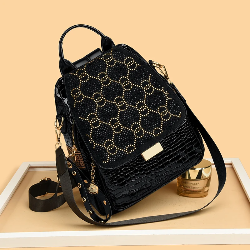 حقيبة ظهر جلدية فاخرة من الشمع الزيتي للنساء، حقيبة كتف عصرية ذات سعة كبيرة، حقيبة نهارية كاجوال أنيقة للسفر، متينة وحقيبة ظهر #3