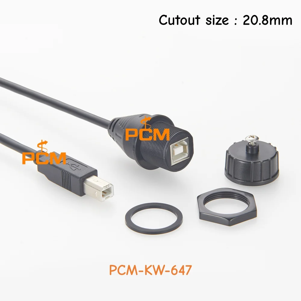 IP67 Waterproof USB 2.0 Type-B Panel Mount Cable Industrial USB-B Extension for Automation Equipment and Control Systems