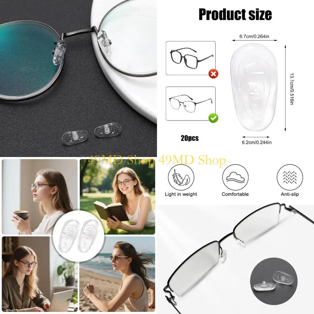 

49MD 20pcs Soft Silicone Nose Pad Universal Glasses Accessories Flexible Nose Support