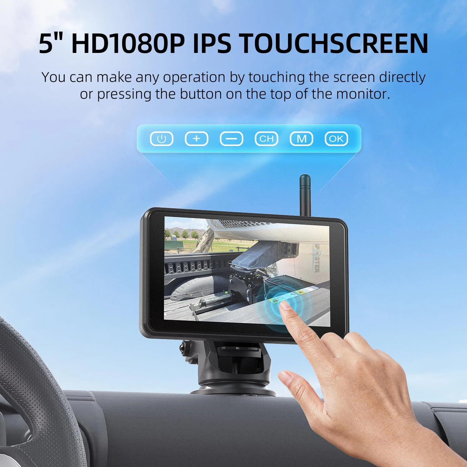 5'' DVR Monitor Solar Magnetic Wireless Backup Camera System BSD Blind Spot Alarm Parking Camera for Truck RV Trailer Forklift