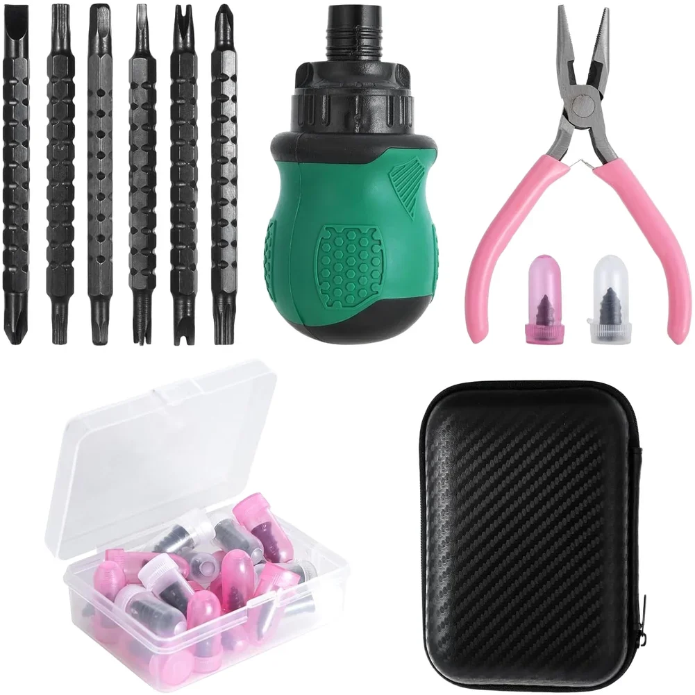 Professional Grade Tire Repair Kit with 12 Cutter Heads Strong Pliers and Ratcheting Insertion for Bikes and For Cars