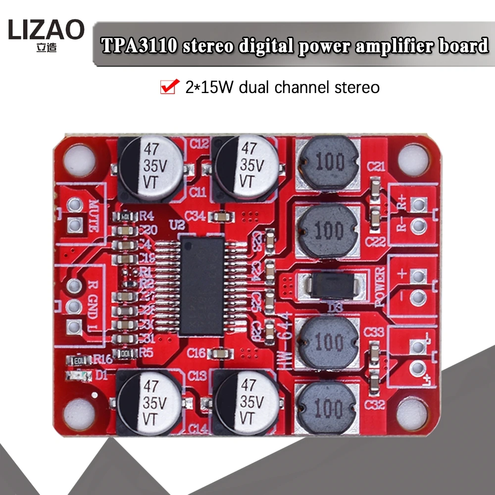 DC 12V TPA3110 TPA3110D2 Digital Power Amplifier Module 2x15W Dual Channel Stereo DIY Speaker Amplifier Electronics Design PCB