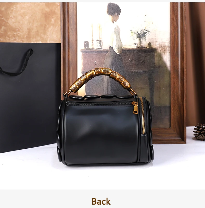 2026 Neues Design Damen Retro-Knopf-Lederhandtaschen Luxuriöse High-End Runde Röhrenförmige Bucket Bag Neue Mode Schulter-Umhängetasche – Detail 11