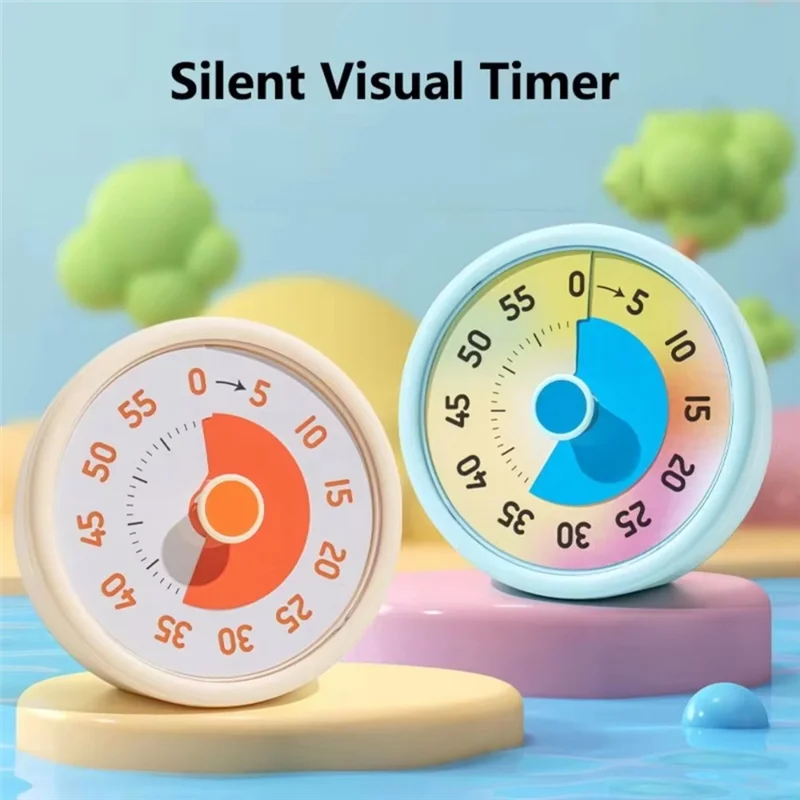 ABBP-Kitchen Cooking Countdown Timer Colorful Visual Timer Manual Rotation Timer Silent Children Classroom Learning Stopwatch